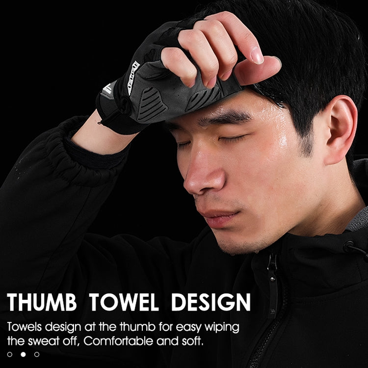 Black half-finger cycling gloves with thumb towel design for wiping sweat