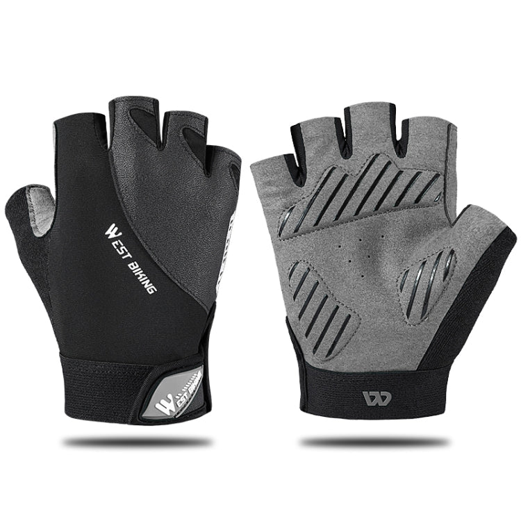 Half-finger mountain cycling gloves, black and dark gray breathable non-slip palms