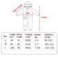 Size chart for hooded one-piece raincoat: sizes S, M, L with lengths and sleeve