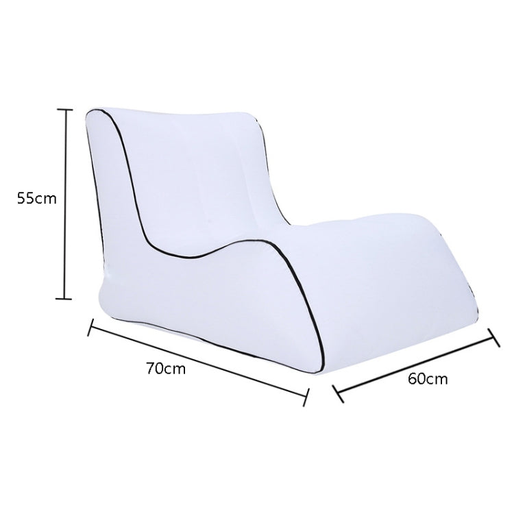 Single inflatable lounge sofa in white, size 70 x 60 x 55 cm with black piping.