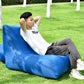 Blue inflatable single outdoor sofa with built-in backrest and armrest, folded for easy use