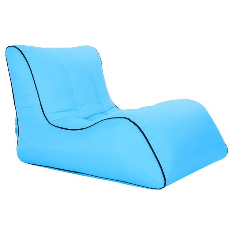 Light blue inflatable single lounge seat with black edging and backrest.