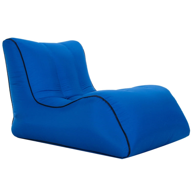 Deep blue inflatable single lounge seat with black edging and padded backrest.