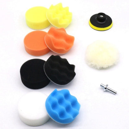 Car polishing sponge pad set with yellow, orange, black, white, and blue foam pads plus pin