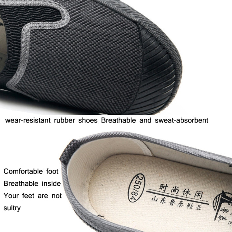 Slip-on work shoe close-up of textured upper and cushioned interior lining