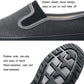 Work shoe outsole and elastic slip-on upper, tread pattern for grip