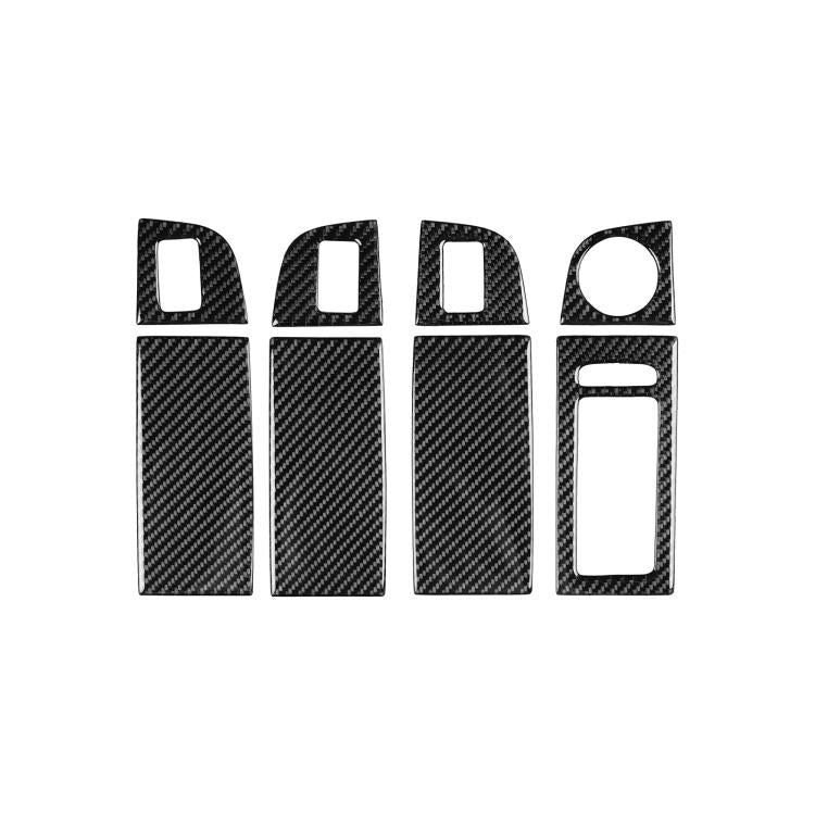 Black carbon-fiber window switch panel sticker set, 8-piece cutouts for RHD