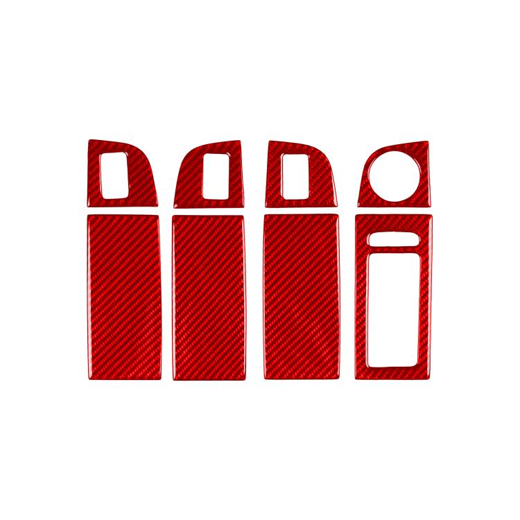 Red carbon-fiber window switch panel sticker set, 8-piece cutouts for RHD