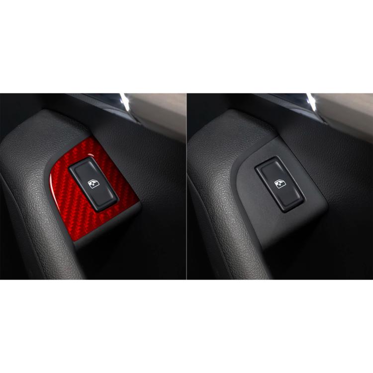 Window switch panel sticker installed on switch area: red and black carbon-fiber