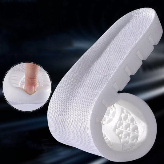 White sports insole with thick shock-absorbing cushioning and textured top surface
