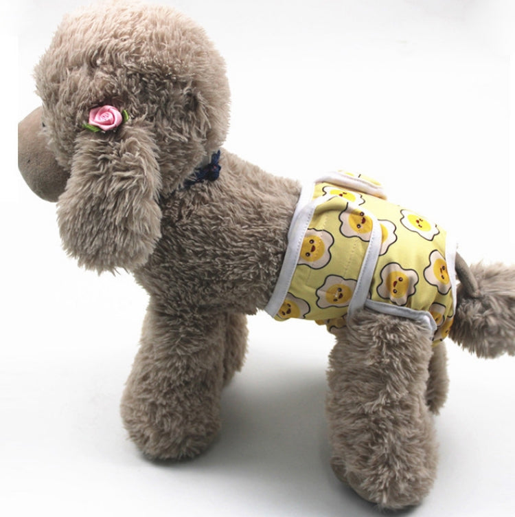Dog anti-estrus belly wrap pants in pale yellow animal print with light blue trim