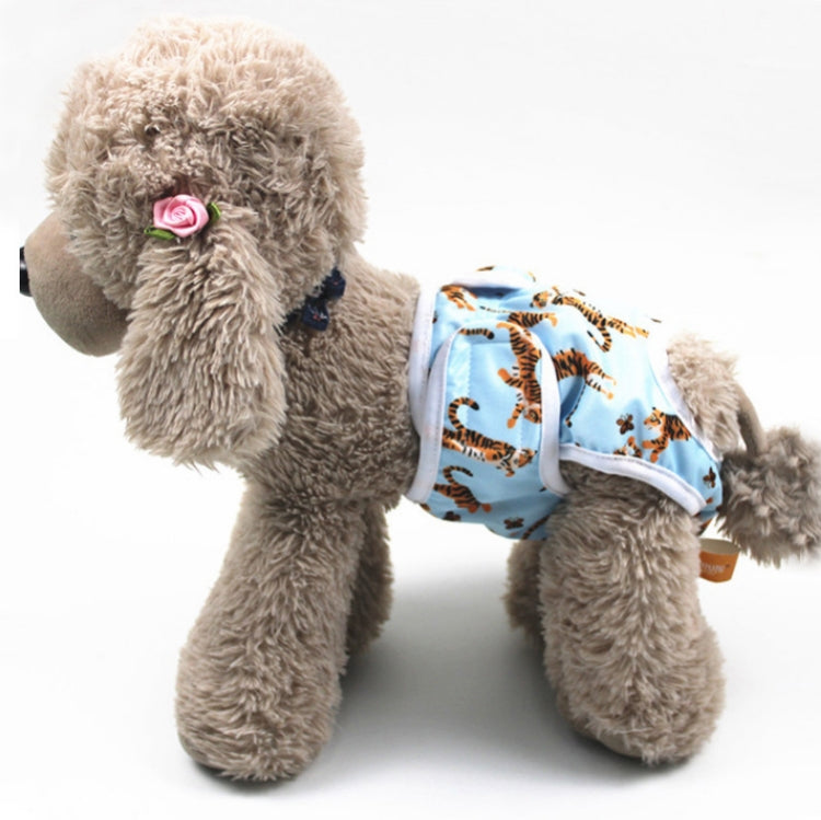Dog anti-harassment physiological pants, light blue tiger print with gray trim