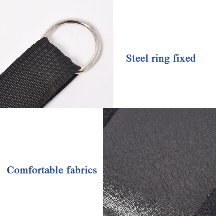 Textured black leather-look neck belt with fixed steel ring and padded panel