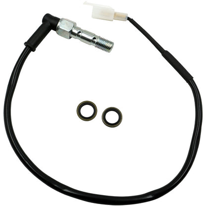 Hydraulic brake switch with black cable, metal threaded sensor, and two O-ring seals