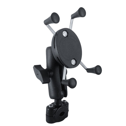 Motorcycle headrest phone mount bracket with black claw back clips and ball joint