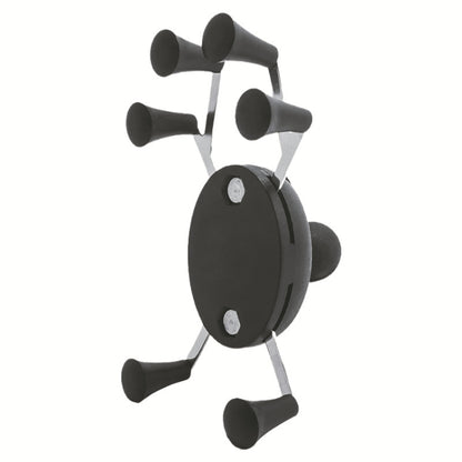 Six-claw metal mobile phone back clip holder with black pads and silver frame