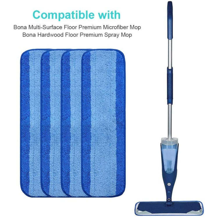 Blue striped microfiber mop pads set with flat mop handle and base.