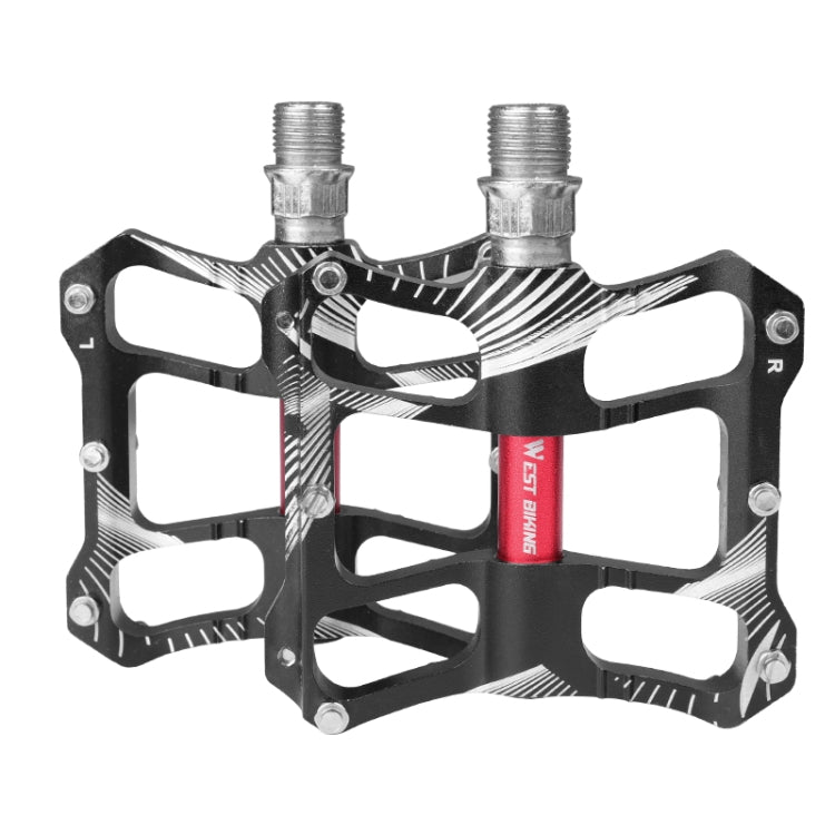 Black aluminum alloy bike pedal with wide platform and threaded axle