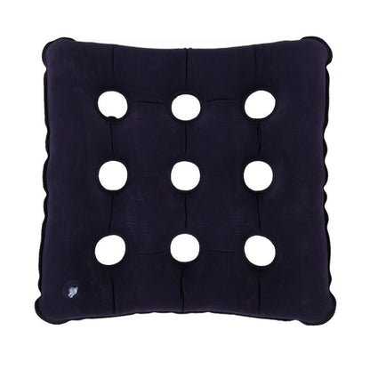 Inflatable pressure-relief cushion, dark blue square with round vent holes