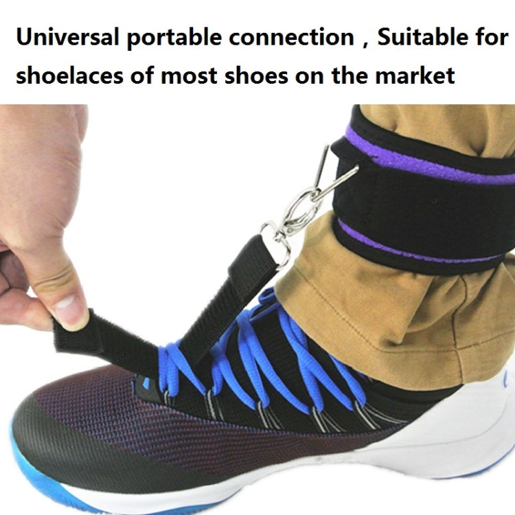Foot drop brace secured to a sneaker with black cuff and blue tension straps