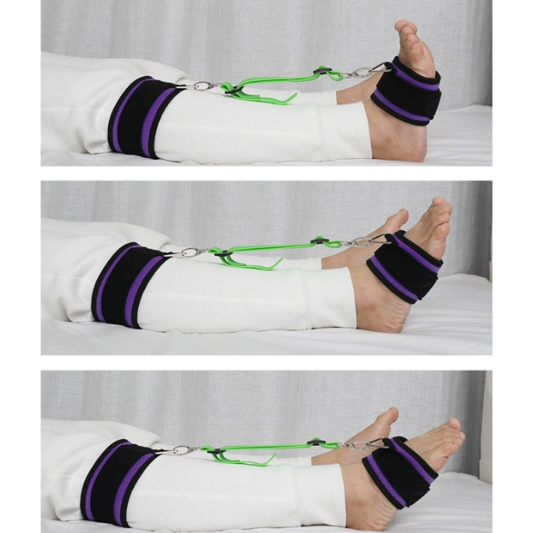 Foot drop rehabilitation braces on lower legs with adjustable green connectors