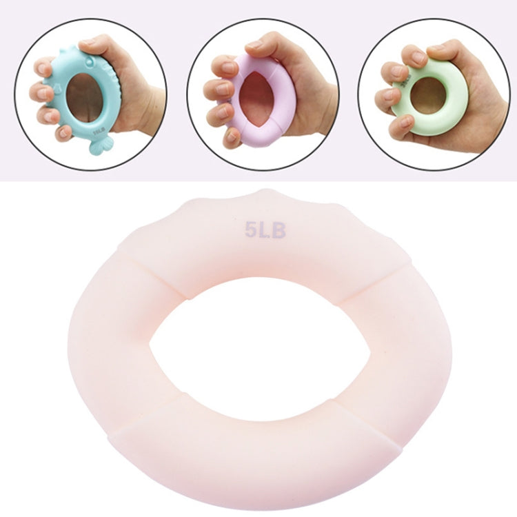Light pink silicone finger grip ring for strength training, 5LB