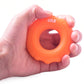Orange silicone finger exercise grip ring, 60LB resistance, bumpy texture and center opening