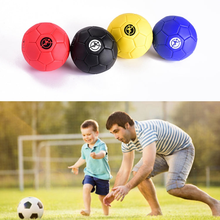 Colorful kids training footballs with cords: red, black, yellow, and blue