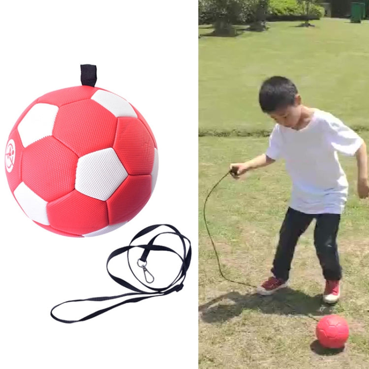 Red children training football with loose rope and handle