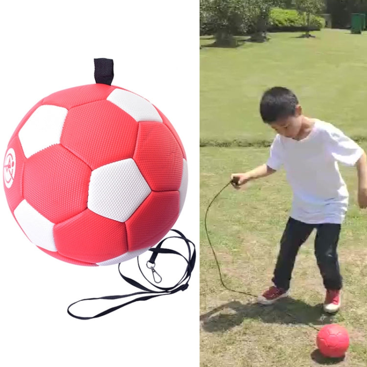 Red and white kids training football with black rope