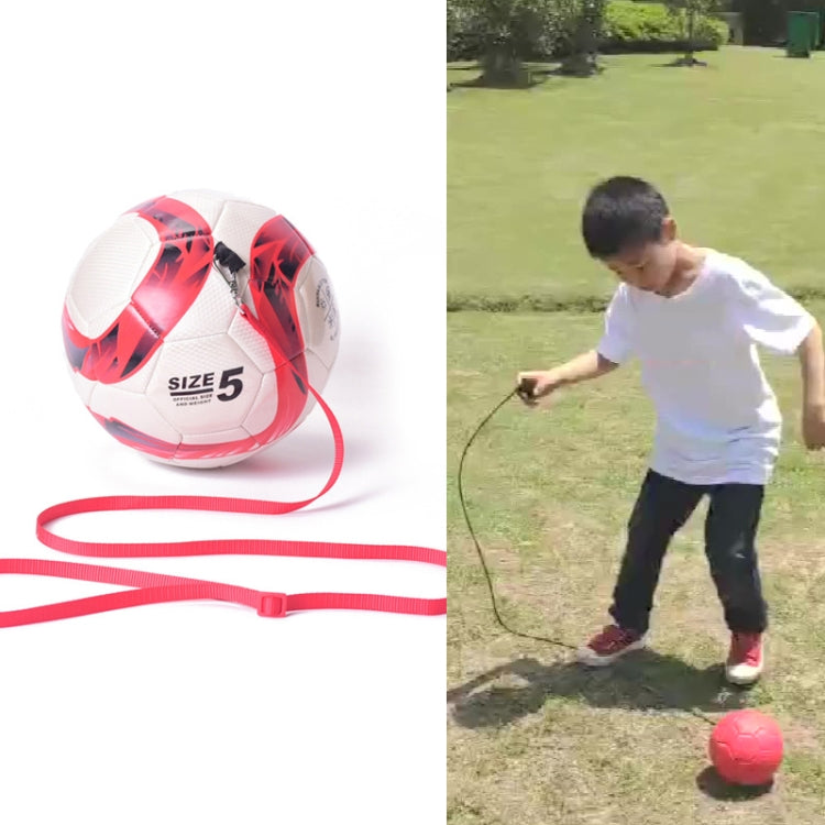 Red-and-white kids training football with size label and rope