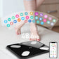 Smart Bluetooth body fat scale on floor with digital weight reading and smartphone app