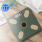 Smart Bluetooth body fat scale, green glass with oval sensor pads and digital display