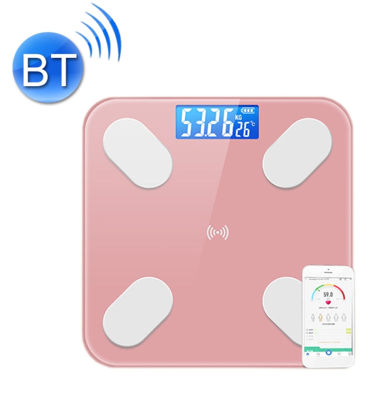 Pink smart Bluetooth weight scale with digital display and phone app indicator