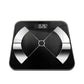 Black digital body fat scale with LCD readout and textured electrode dot pattern