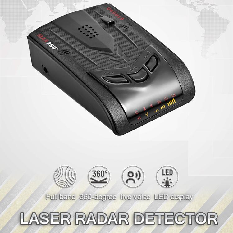 STR550 laser radar detector speaker, angled view with top display and control buttons