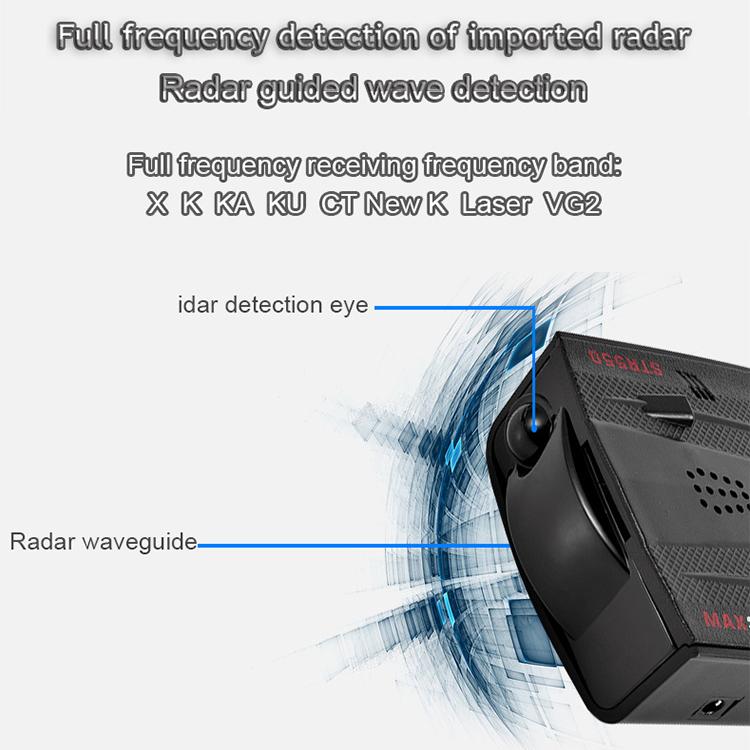 STR550 laser radar detector speaker, side view with speaker grille and top controls