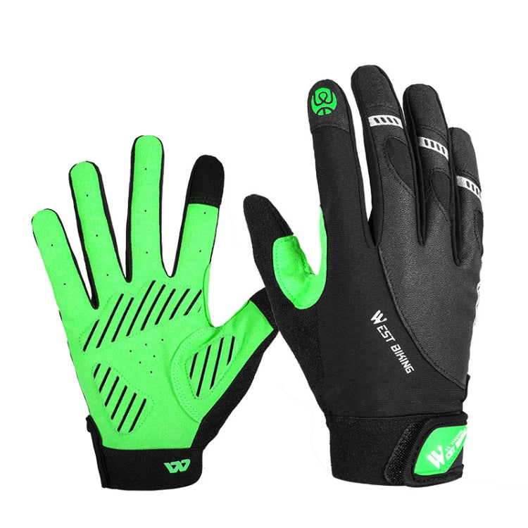 Green pair of cycling gloves with textured palm grip and padded knuckles