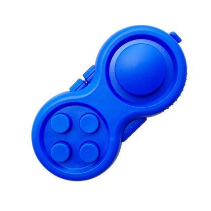 Blue handle decompression toy with five raised buttons and round central disc