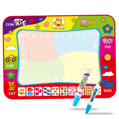 Kids water drawing mat with animal-themed border and included water pens