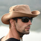 Khaki beige wide-brim sun hat with chin strap and metal eyelet
