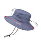 Navy big-brim sun hat with chin ties; size markings 9cm 10cm 35cm