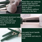Close-up of green makeup brush handles with soft gray bristles and silver ferrules
