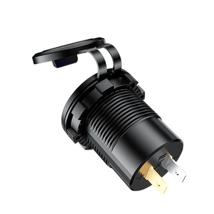 Black car USB charger plug and retractable mount, side view