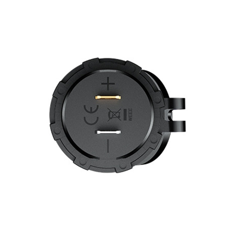 Back of black car USB charger with plus and minus icons and USB label