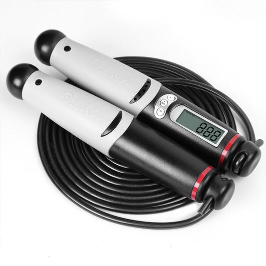 KYTO 2106B Corded Version Calorie Electronic Counting Skipping Rope Adult Fitness Timing Skipping Rope, with Steel Wire Rope (Black Gray), with 2 Steel Wire Ropes (Black Gray)