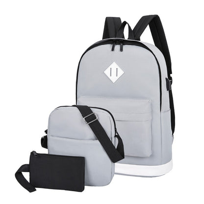 3 in 1 College Style Casual Backpack Student USB Charging Backpack