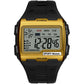 Gold digital sport watch with large LCD screen and black rubber strap