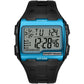 Lake blue digital sport watch with large LCD screen and black rubber strap