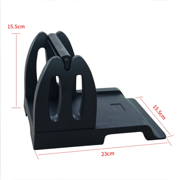 Black adjustable label tray bracket with oval guide posts and front paper exit